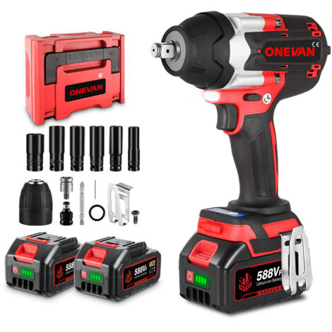 1800N.M Avvitatore elettrico senza spazzole Avvitatore a batteria da 1/2 pollici Strumento di potere con 2 batterie +12 accessorio