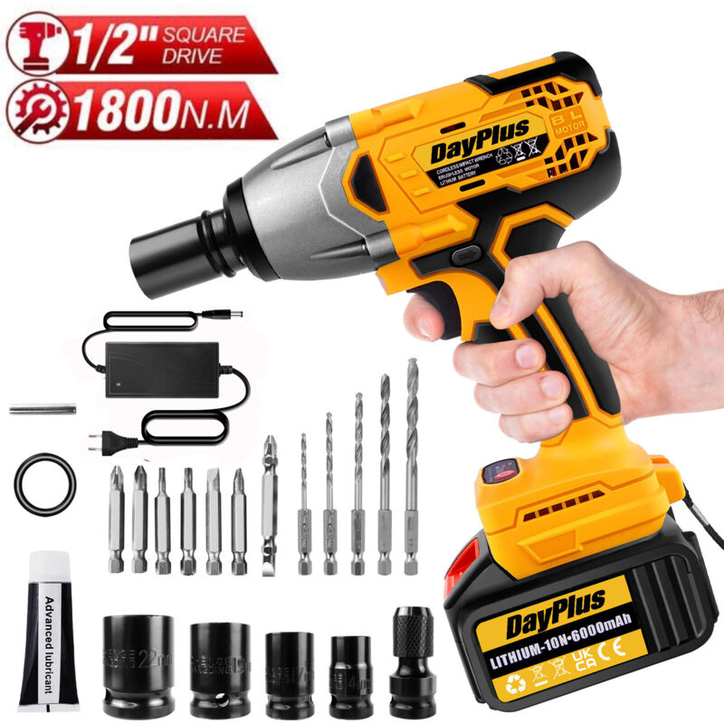 1800Nm Clé à choc sans fil 1/2 » Visseuse sans balais avec batteries 6000mAh