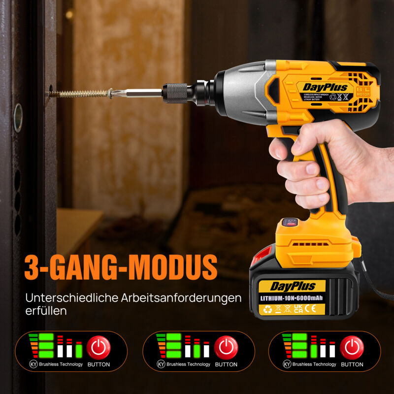 Dayplus - 1800Nm Clé à choc sans fil Visseuse à cliquet Set + 1X batterie