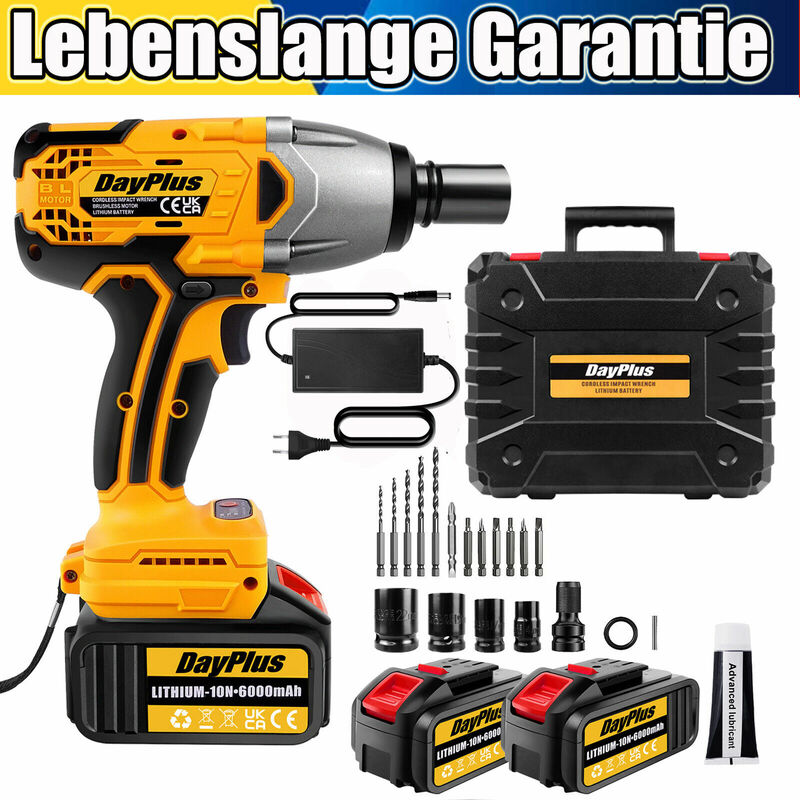 1800Nm Clé à chocs Clé à cliquet 1/2 pour voiture Changement de pneus 2 batteries