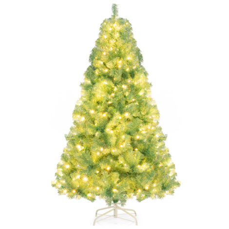 180cm Arbre de Noël Pré-éclairé, Sapin de Noël Artificiel avec 688Pointes de Branches, 250 lumières LED Blanc Chaud, 8 Modes, Socle Métallique,Blanc
