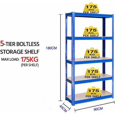 Adjustable Can be split to create 2 seperate Shelf Units Red Large Heavy Duty 5 Tier Boltless Shelving Unit Warehouse Garage Utility Home Storage Rack 