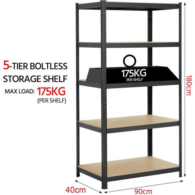 180cm Heavy Duty 5 Tier Boltless Shelving Unit Warehouse Garage Utility Home Storage Rack, Adjustable - Can be split to create 2 seperate Shelf Units