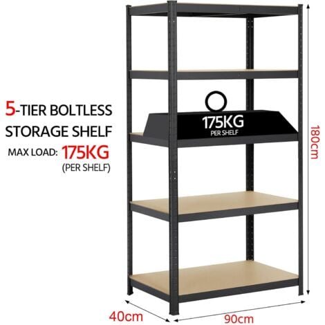 DAYPLUS 180cm Heavy Duty 5 Tier Boltless Shelving Unit Warehouse Garage Utility Home Storage Rack, Adjustable - Can be split to create 2 seperate Shelf Units Large, black