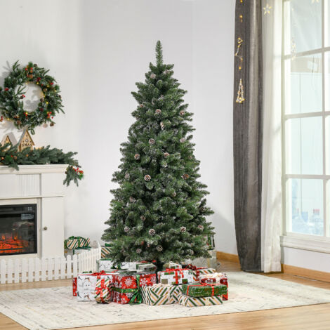 180cm Sapin de Noël artificiel avec effet neige, 180 cm de haut, 50 pommes de pin, 718 branches et aiguilles, modelé d'après le sapin de Nordmann, très réaliste.