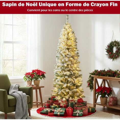 180CM Sapin de Noël Pré-éclairé Arbre Articulé avec 533 Branches en PVC Enneigé 260 Lumières LED Blanc Chaud 8 Modes Pied Métallique Pliable