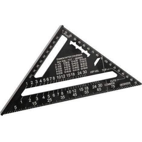 180mm(7pouces） Aluminium Règle Équerre de Triangle Rapporteur Multifonction Equerre Menuisier 45-90 Degres Carpenter Outil de Mesure(Métrique)