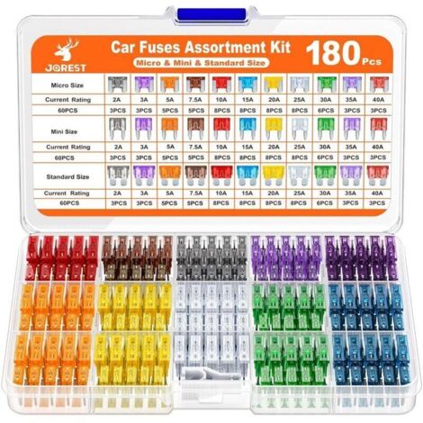 180Pcs Fusible Voiture Set, 60 Mini Fusible Auto + 60 Moyenne Fusible Automobile + 60 Micro Fusible + Extracteur - pour Voiture/Moto