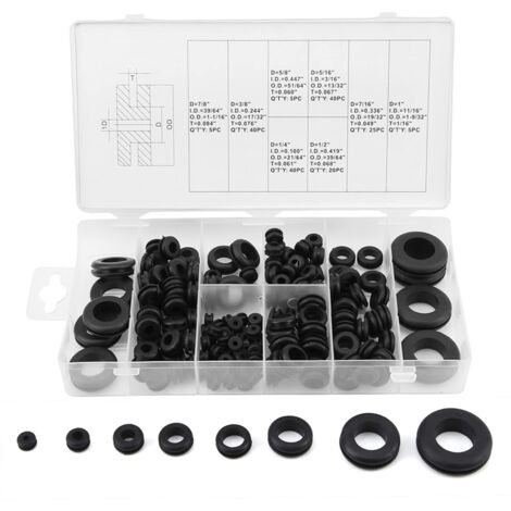 180Pcs Gummidurchführung Rubber Grommet Kit 1/4", 5/16", 3/8", 7/16", 1/2", 5/8", 7/8", 1" elektrische Waschmaschine Dichtung