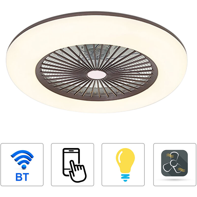 

180V-265V Ventilador de techo con iluminacion regulable luces LED APP telefono movil de control BT Conexion con mando a distancia, Brown, 220V