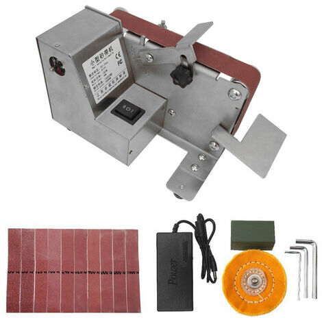 180W Petite Ponceuse a Bande Ponceuse a 7 Vitesses Reglable Machine De Polissage electrique Domestique Outil De Ponçage De Bureau Coupe-Bois En Metal Rectifieuse avec 10 Bandes Ponceuses - Modele : pr