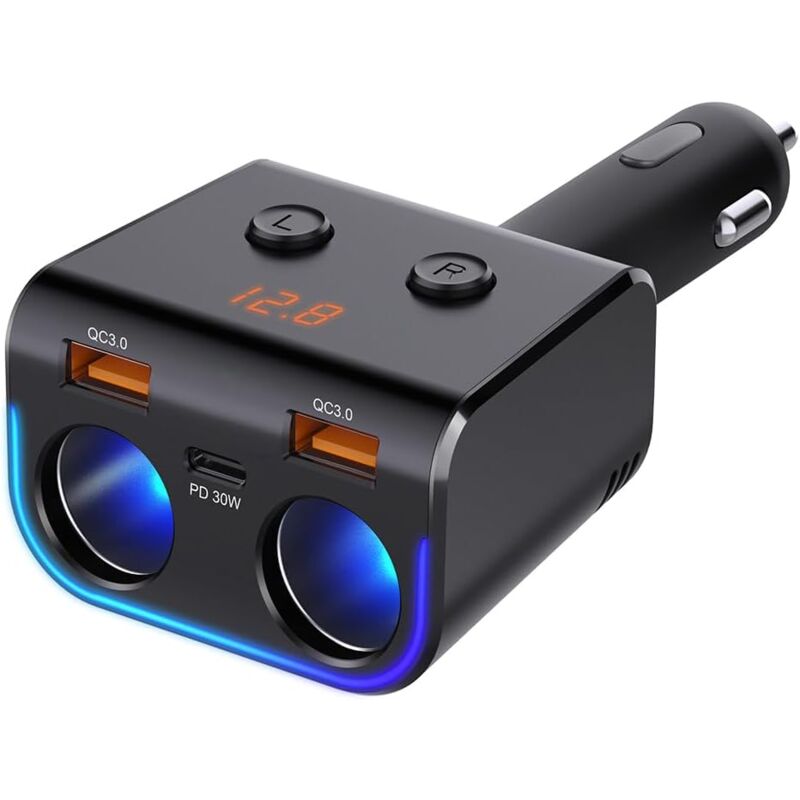 180W USB C Chargeur Allume Cigare USB Type C Chargeur de Voiture, USB C Chargeur De Voiture avec Double QC3.0 et 30W PD Type C Chargeur 12V/24V,