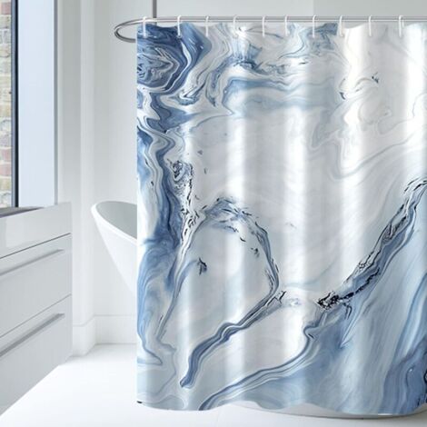 180x180 Rideau de Douche avec 12 Crochets. Tissu marbré Bleu Clair pour Salle de Bain