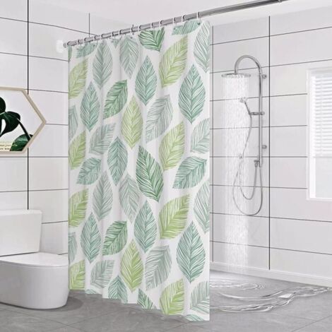 180x180cm Rideau de Douche PEVA Long Rideau de Douche, Imperméable Feuilles Vertes Rideaux de Douche, Résistant à Moisissure Vertes Rideaux de Salle de Bain, avec Crochets