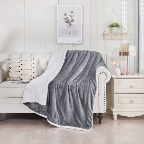 (180x200 cm Grigio) Plaid in pile per divano - Coperta invernale per divano, morbida e calda coperta in pelle di pecora per divano per 2 persone