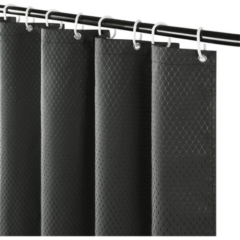 （180x200cm）Rideau de Douche Tissu Anti Moisissure et Lavable Gris Foncé Gaufre Épais Rideaux de Bain Imperméable en Polyester pour Baignoire Salle de Bain avec 12 Anneaux