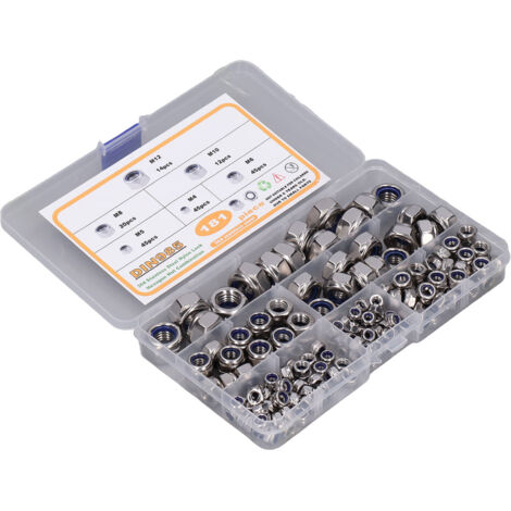 181 Pièces Écrous Autobloquants Nylon Haute Résistance Acier Inox M4-M12 pour Montage Compact
