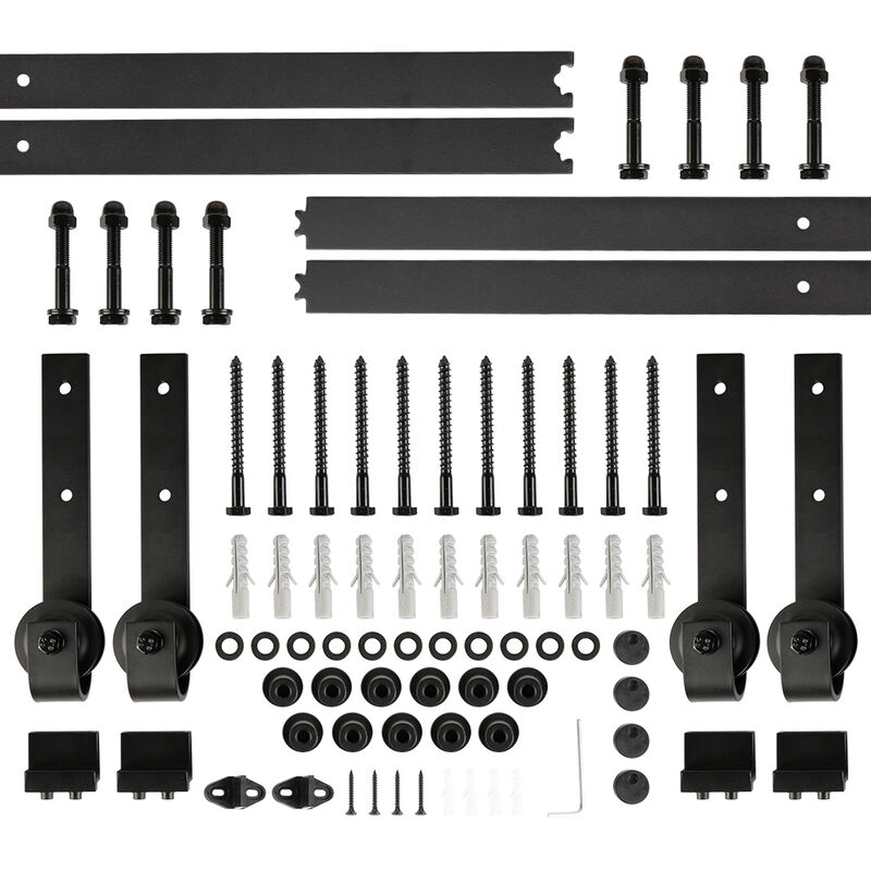 

3,66 M Kit de riel para puerta corrediza, acero al carbono negro - estilo clásico - puerta doble - Black