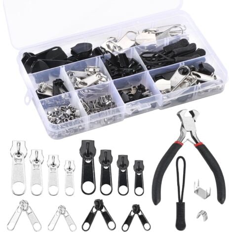 ROLEADER 183 Pièces Curseur Fermeture Eclair, Remplacement Zip de Fermeture à Glissière Kit avec Pinces pour Vêtement, Sac,Vestes, Tentes, Bagages