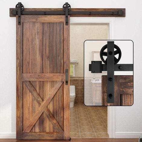 183cm/6FT Binario per Porta Scorrevole Kit Ferramenta Porta Granaio Carico 150kg
