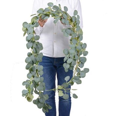 183cm Guirlande Eucalyptus Artificiel Vignes Plantes Artificielles Vertes d'Intérieur Extérieur Faux Feuilles d'Eucalyptus Décoration Murale Jardin Guirlande Feuille Anniversaire Mariage Fête
