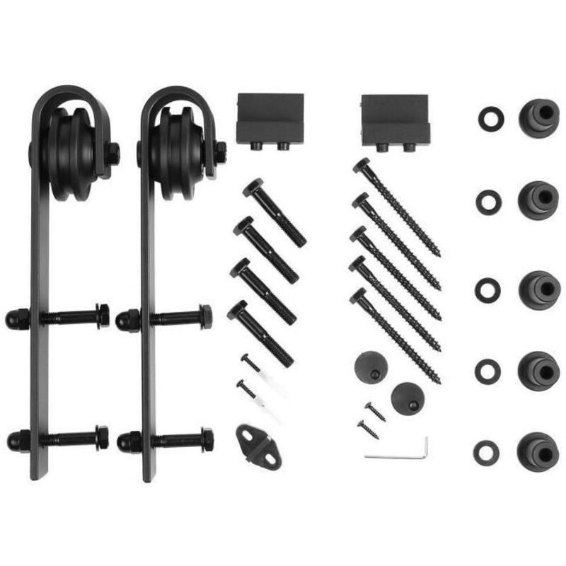 183cm Single Sliding Barn Door Hardware Kit, Black Sliding Door Rail Kit
