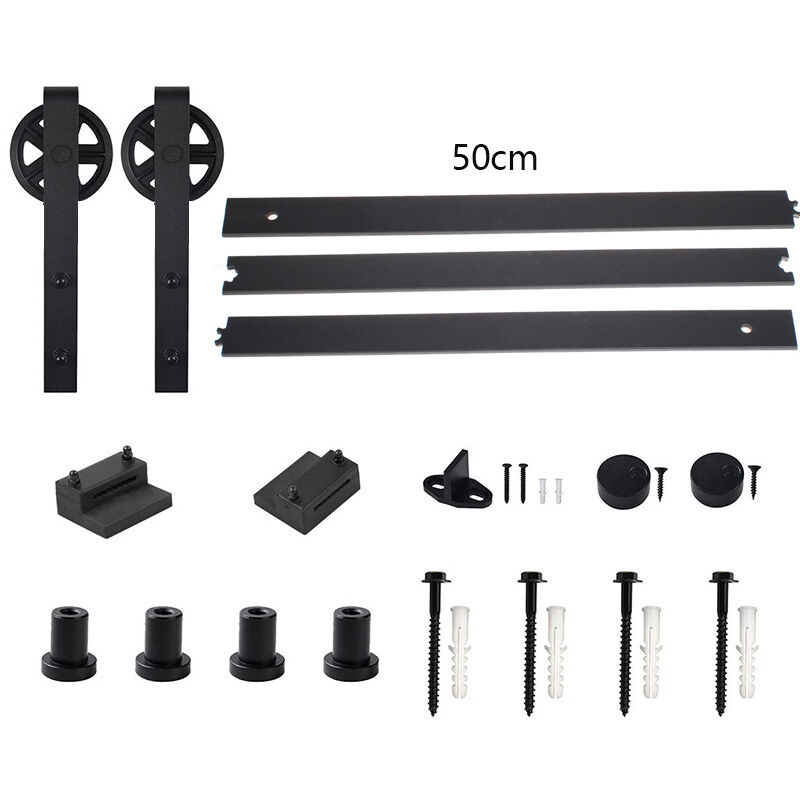 Axhup - 183cm Sliding Door Track, 6FT Stainless Steel Sliding Wood Door Hardware Closet Kit with Big Spoke Wheels for Single Door Heavy Duty (Black)