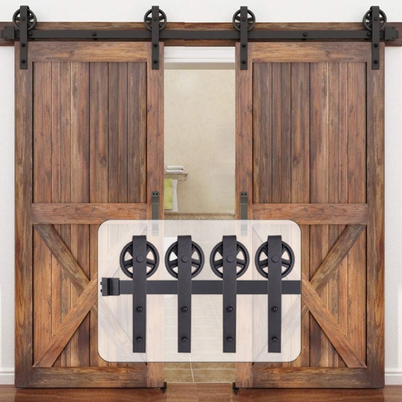 183cm Kit de Quincaillerie Porte Coulissante Rail de Porte Coulissante pour Grange Garage Chambre Double Porte Charge 150kg
