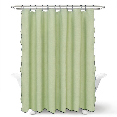 183x183CM Doublure de bain épaissie imitation lin verte imperméable à bord ondulé rideau de douche imperméable spécial salle de bain rideau de douche cationique à bord ondulé