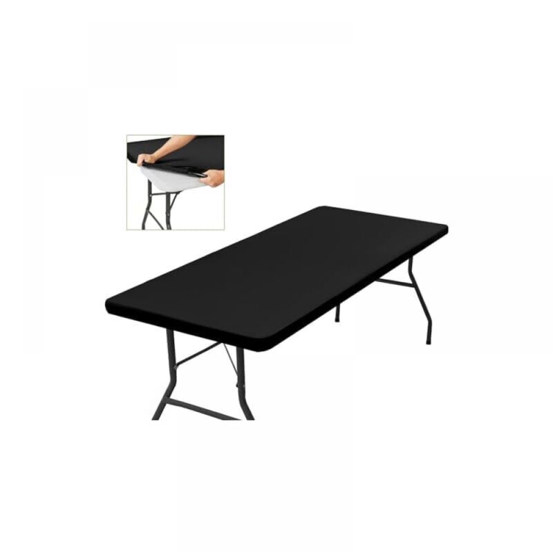 183x76cm)Nappe Rectangulaire de Table Ajustée Noire , Extensible, Avec Élastique, Lavable en Machine, Repelente au l'eau et Idéale pour Jardin,