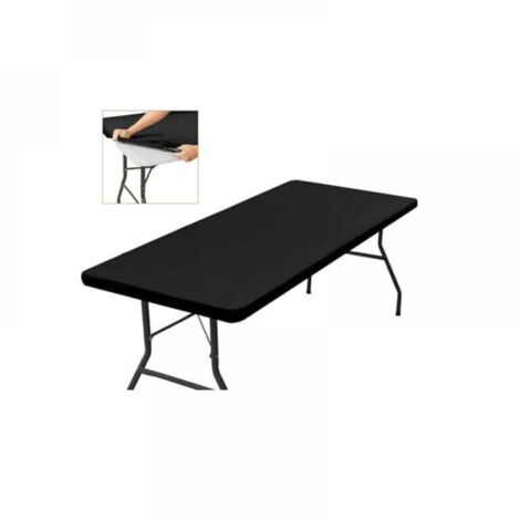 (183x76cm)Nappe Rectangulaire de Table Ajustée Noire , Extensible, Avec Élastique, Lavable en Machine, Repelente au l'eau et Idéale pour Jardin, Extérieur Design Élégant et Facile à Nettoyer