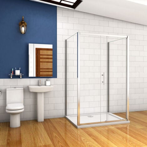 185 cm Box Doccia a Tre Lati Porta Scorrevole con Doppia Parete Fissa 130x90x90 cm Vetro Temperato 5 mm Trasparente Telaio Cromato Lucido