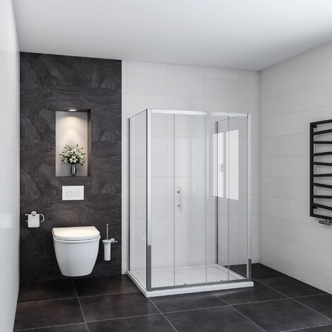 185 cm Box Doccia a Tre Lati Porta Scorrevole con Due Pareti Laterali 110x70x70 cm Vetro Temperato Trasparente 5 mm Telaio Cromato Lucido