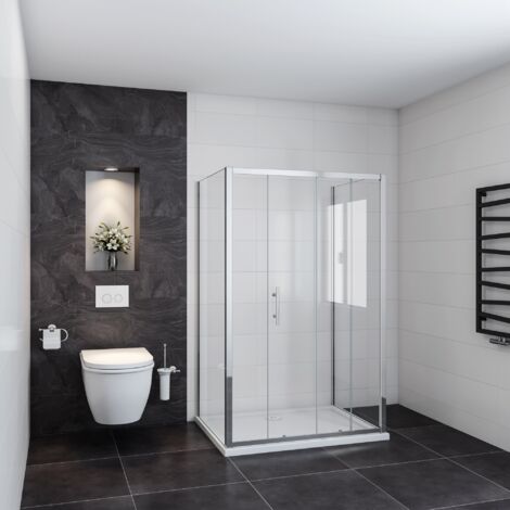 185 cm Box Doccia a Tre Lati Porta Scorrevole con Due Pareti Laterali 170x76x76 cm Vetro Temperato Trasparente 5 mm Telaio Cromato Lucido