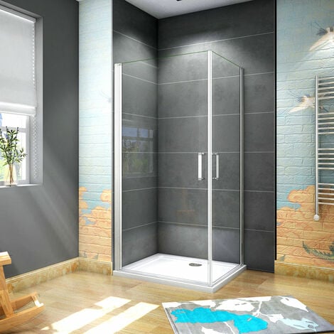 185 cm Box doccia Angolare Doppia Porta Battente Vetro Temperato 5 mm Trasparente Profilo Argento Opaco 70x70 cm