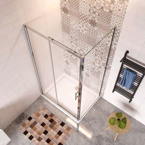 185 cm Box Doccia Angolare Porta Scorrevole con Parete Fissa Vetro Temperato 5 mm Trasparente Telaio Cromato Lucido 100x70 cm