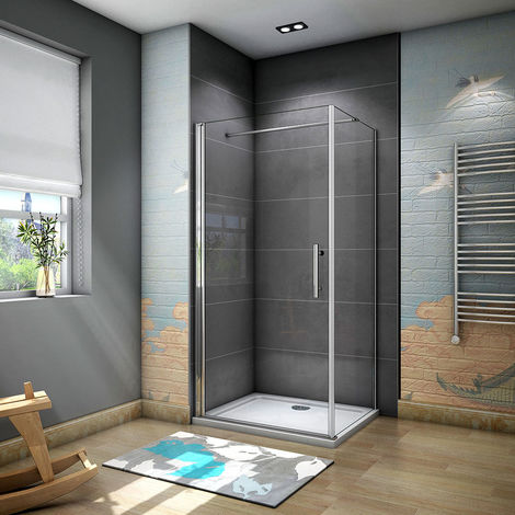 main image of "Frameless Pivot Shower Door Enclosure 6mm Glass Screen with Side Panel Shower Tray Free Waste Optional"