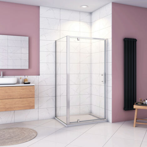 185cm Box Doccia Angolare Porta Girevole Battente con Parete Fissa 86x76cm in Vetro Temperato Trasparente 5 mm Profilo Cromo Lucido