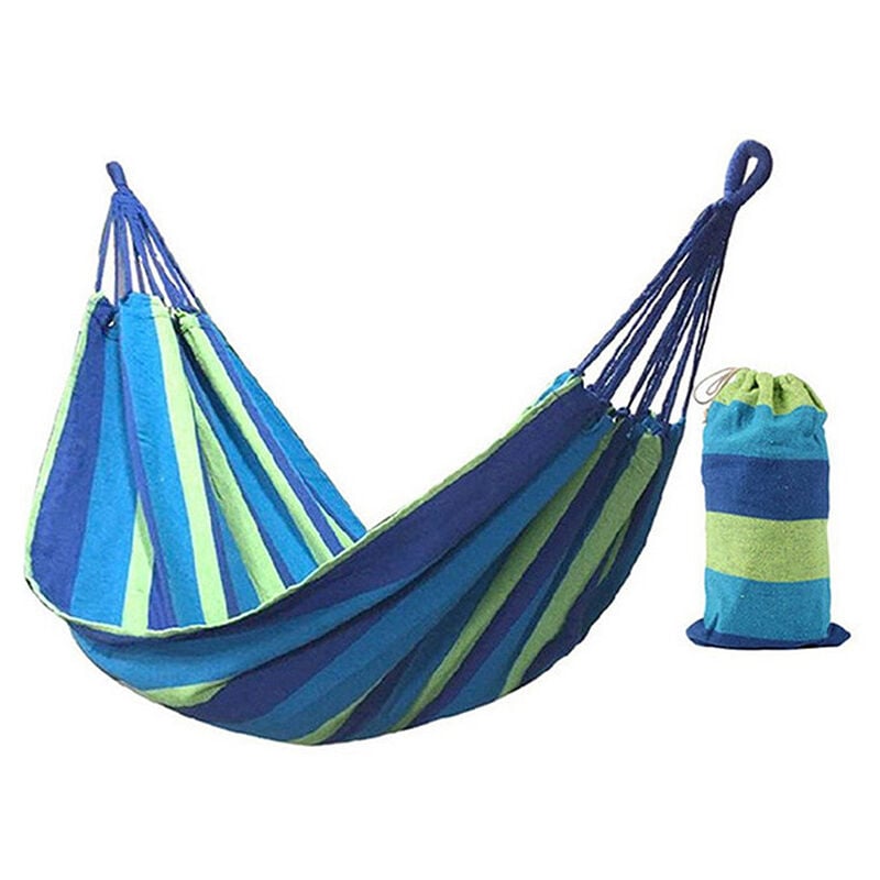 185x100 cm hamac 2 personne loisirs de plein air lit voyage camping hamac suspendu balançoire chaise paresseuse, bleu
