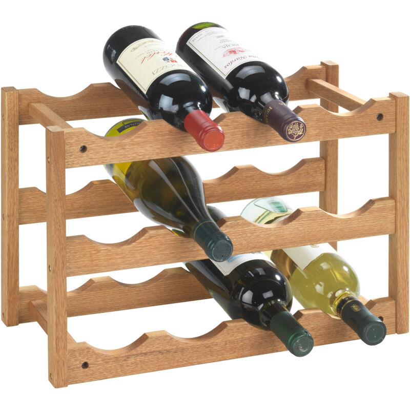 Etagère à vin 12 bouteilles en bois Norway Wenko Range Bouteilles, casier à Bouteilles, Style scandinave, noyer finition chêne, 42x28x21cm