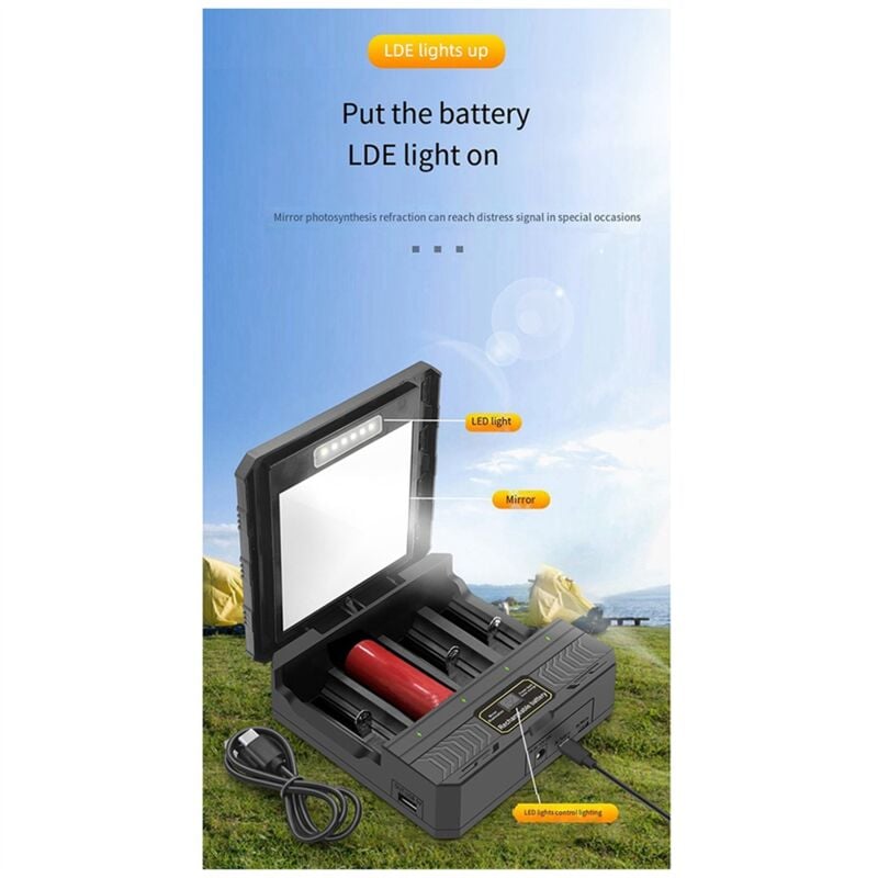 Image of Tlily - 18650 Ladegerät Solar Lithium Batterie Smart Typ-C Vier-Slot Multi-Funktion Outdoor