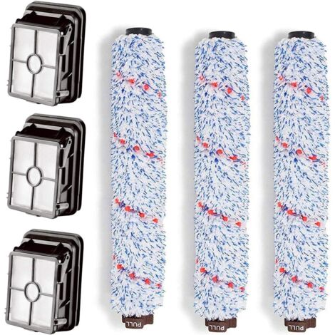 1866 Filtre d'aspirateur et rouleau de brosse multi-surfaces doux 1868 compatible avec Bissell CrossWave Pièce de rechange  1608683, 160-8683, 1608684 (Lot de 3 rouleaux de brosse + 3 filtres)