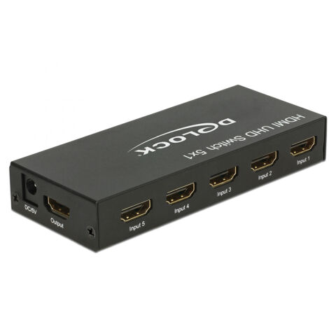 18685 DeLock Commutateur HDMI 5 ports 4K @ 60 Hz - Commutateur HDMI 5 Ports avec 5 Entrées HDMI et 1 Sortie HDMI - 4K @ 60 Hz - HDCP2.2