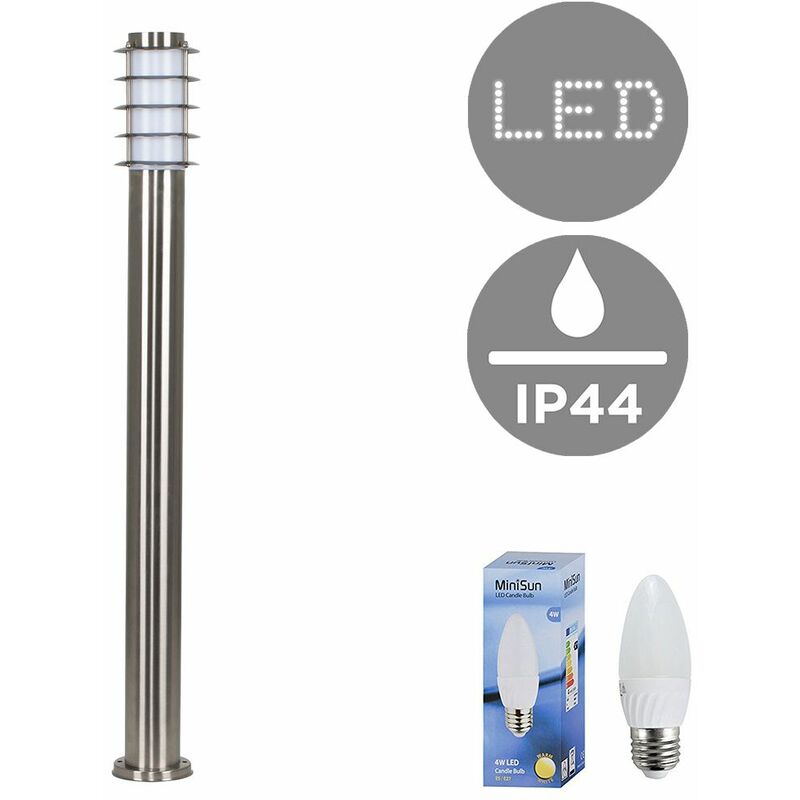 Minisun - Wharf 100cm Bollard in Stainless Steel with 4W LED Candle Bulb