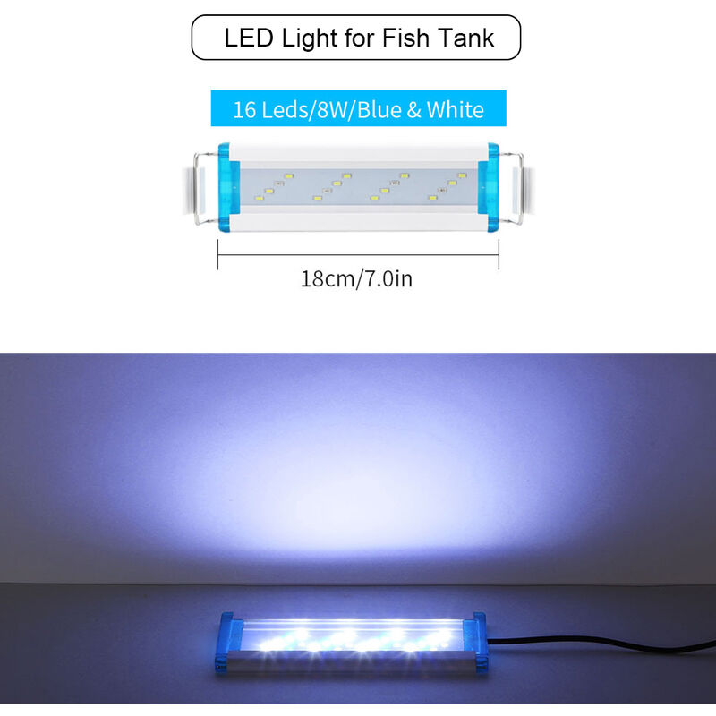 

18cm luz del acuario del LED / 7.09in 5.12in Fish Tank luz LED extensible Soportes blanco rojo para tanques de agua dulce plantados, blanco, S