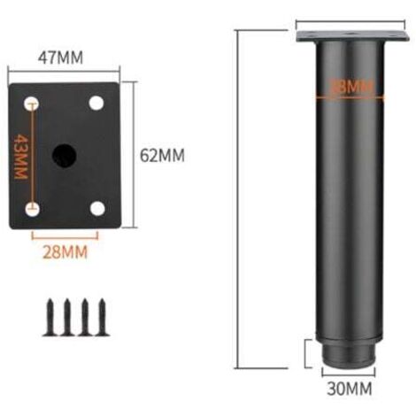 18cm Pied Cuisine Réglables，Noir，2 Pièces Pieds de Meubles Réglables, Hauteur Réglable est de 0 à 150 mm, Ronds Métal Acier Inoxydable Canapé Jambe Table Pieds, Pieds d'armoire avec des Vis,