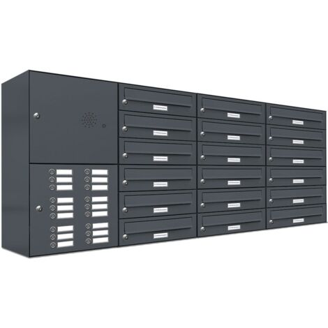 18er Briefkasten Anlage Aufputz - Wandmontage RAL 7016 Anthrazit Klingel