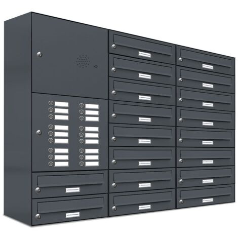 18er Briefkasten Anlage Aufputz - Wandmontage RAL 7016 Anthrazit Klingel