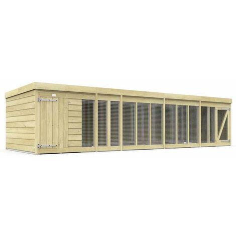 18ft x 6ft Dog Kennel and Run - Wood - L185 x W533 x H127 cm