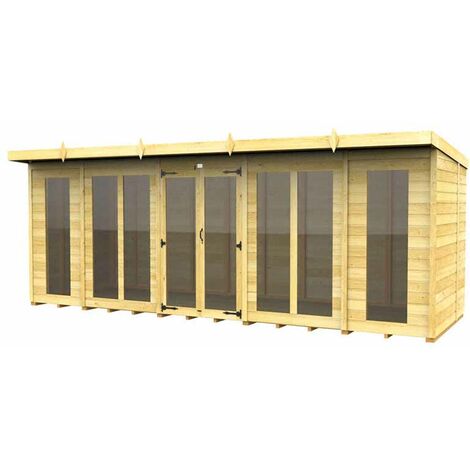 18ft x 6ft Pent Summer House (Full Height Window) - Wood - L178 x W533 x H201 cm
